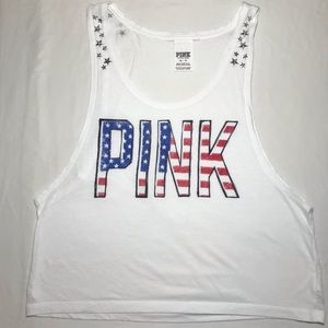 Pink American flag with stars tank top